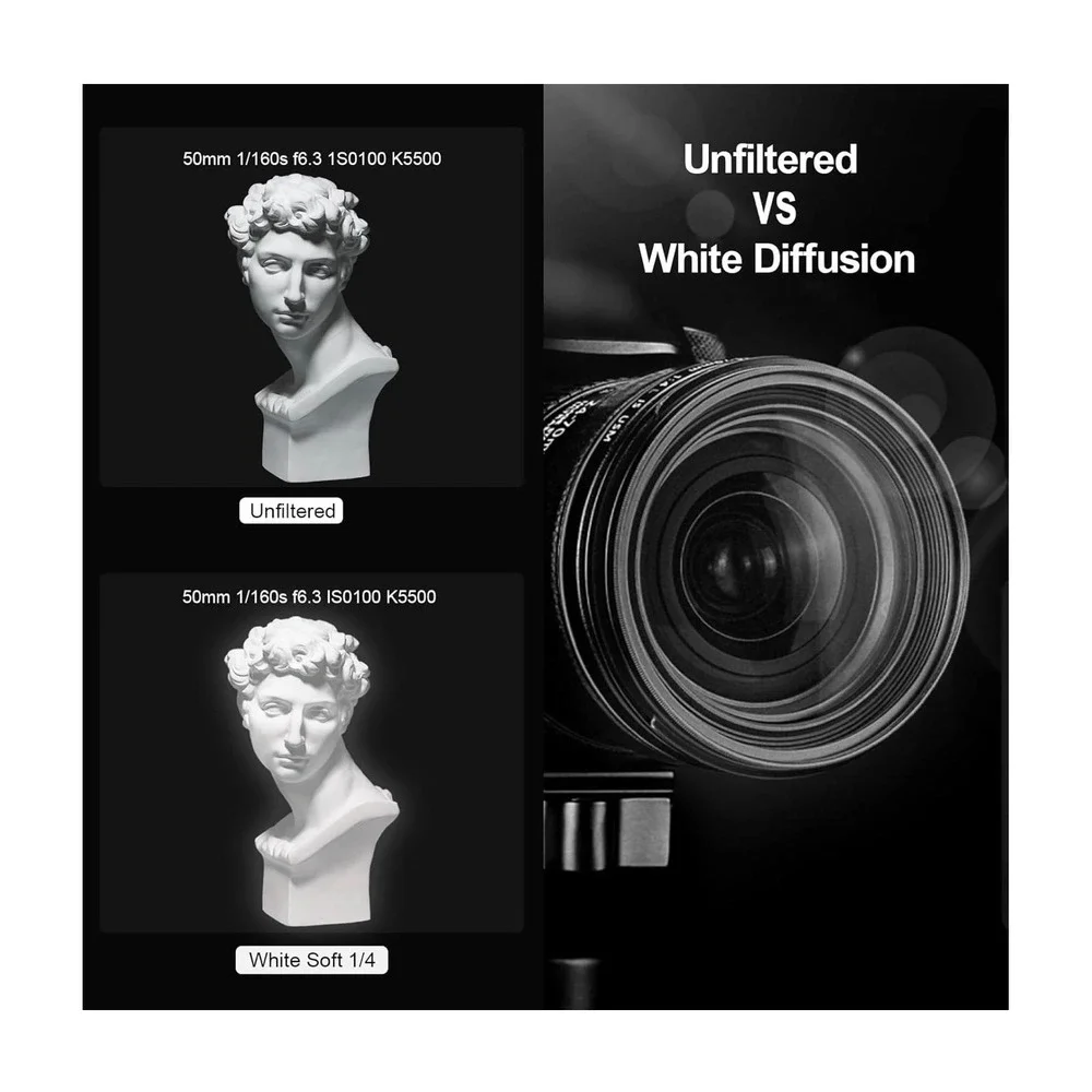 NEWKS 82mm Soft White‎ Diffusion 1/4 Filter Mist Dreamy Cinematic Effect Filter